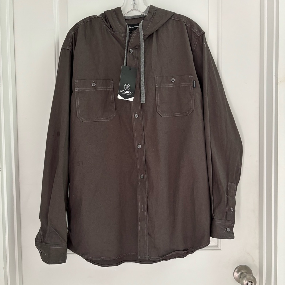 NWT Molokai surf Co. Brown Lightweight Shirt Jacket Button Up Hooded